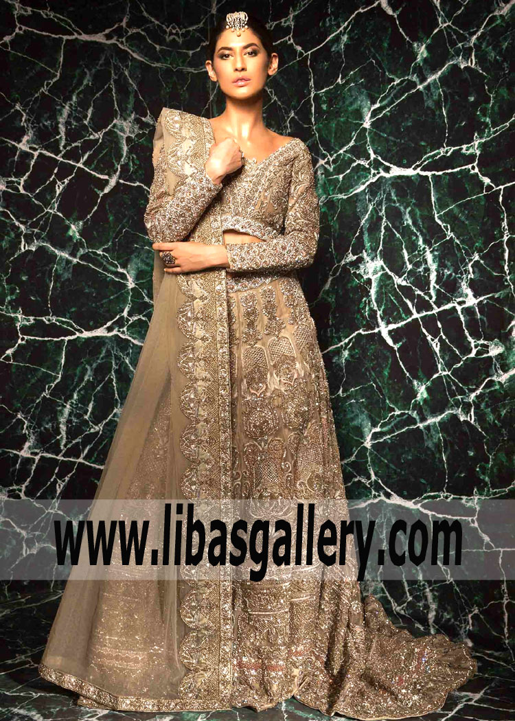 A dream of Swarovski Tan Gladiolus Lehenga