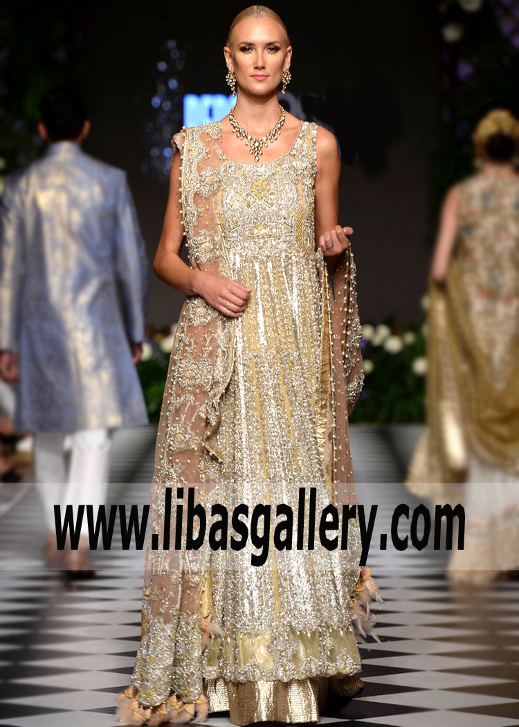 Majestic Gold Beige Freesia Anarkali