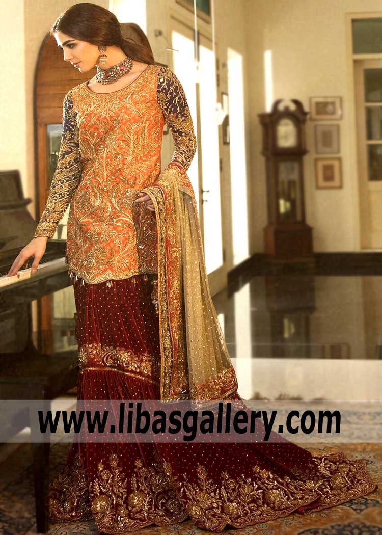 Glamorous Mehrunnisa Bridal Gharara Nomi Ansari Cheltenham UK Desi Bridal Gharara Boutiques