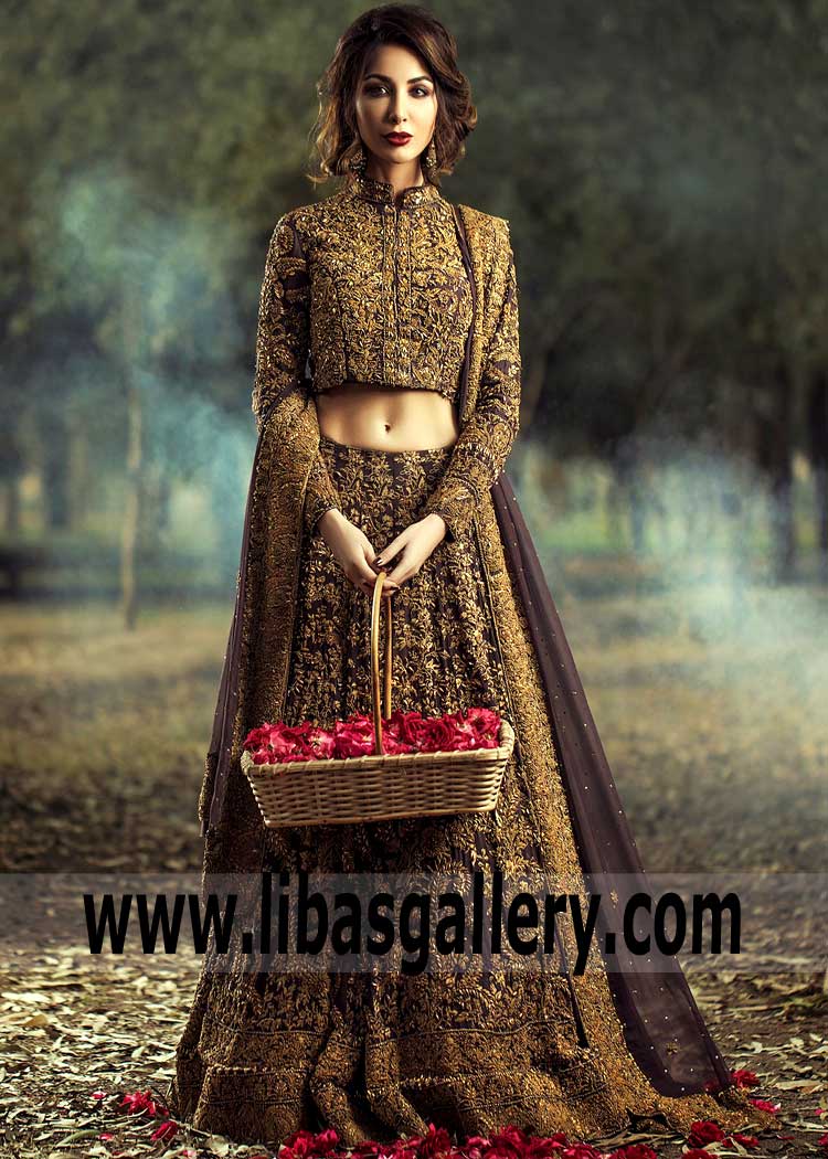 Stylish Purple Taupe Bridal Dress for Barat or Walima