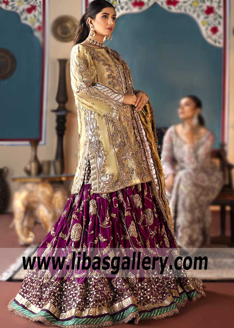 Tyrian purple Thistle Wedding Lehenga