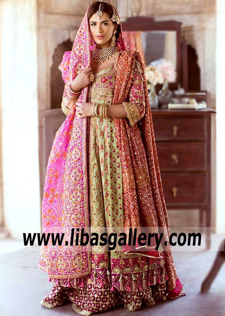 Glamorous Dhani Green Designer Pishwas for Bride