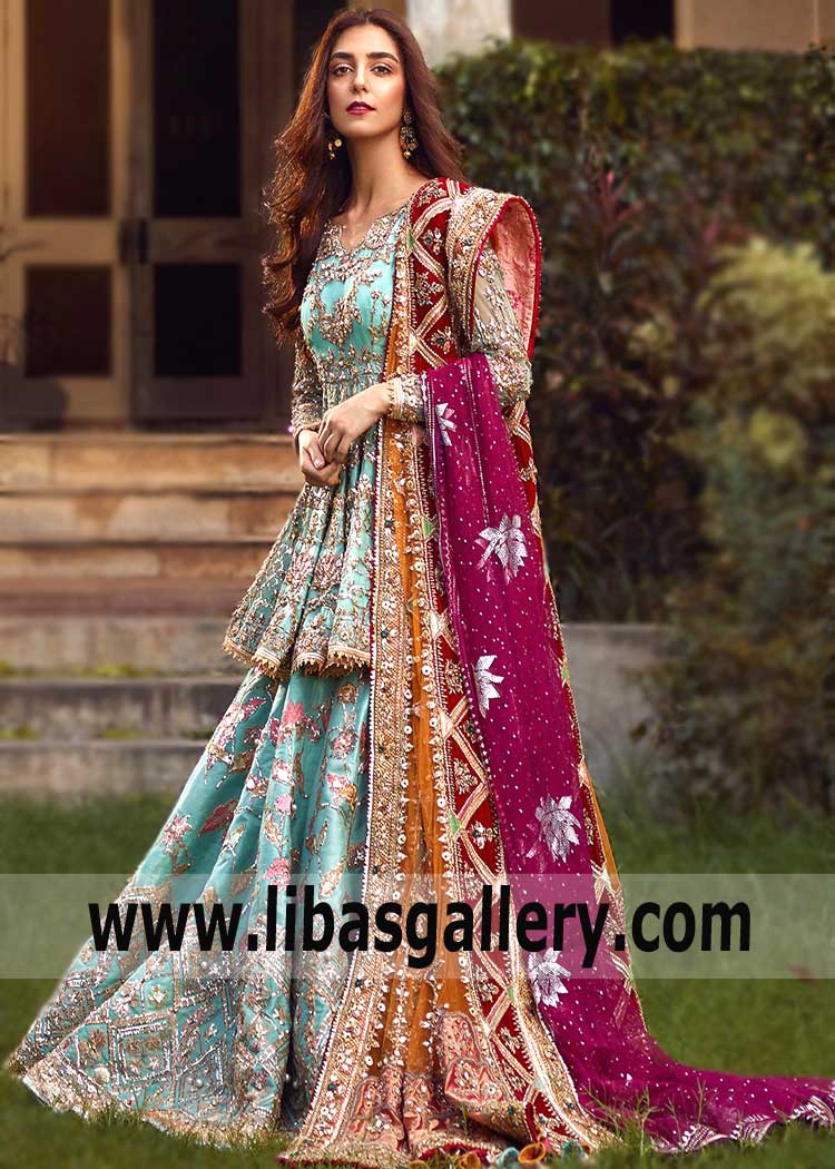 Pakistani Bridal Lehenga Peplum USA Artesia California CA Designer Lehenga Peplum choli