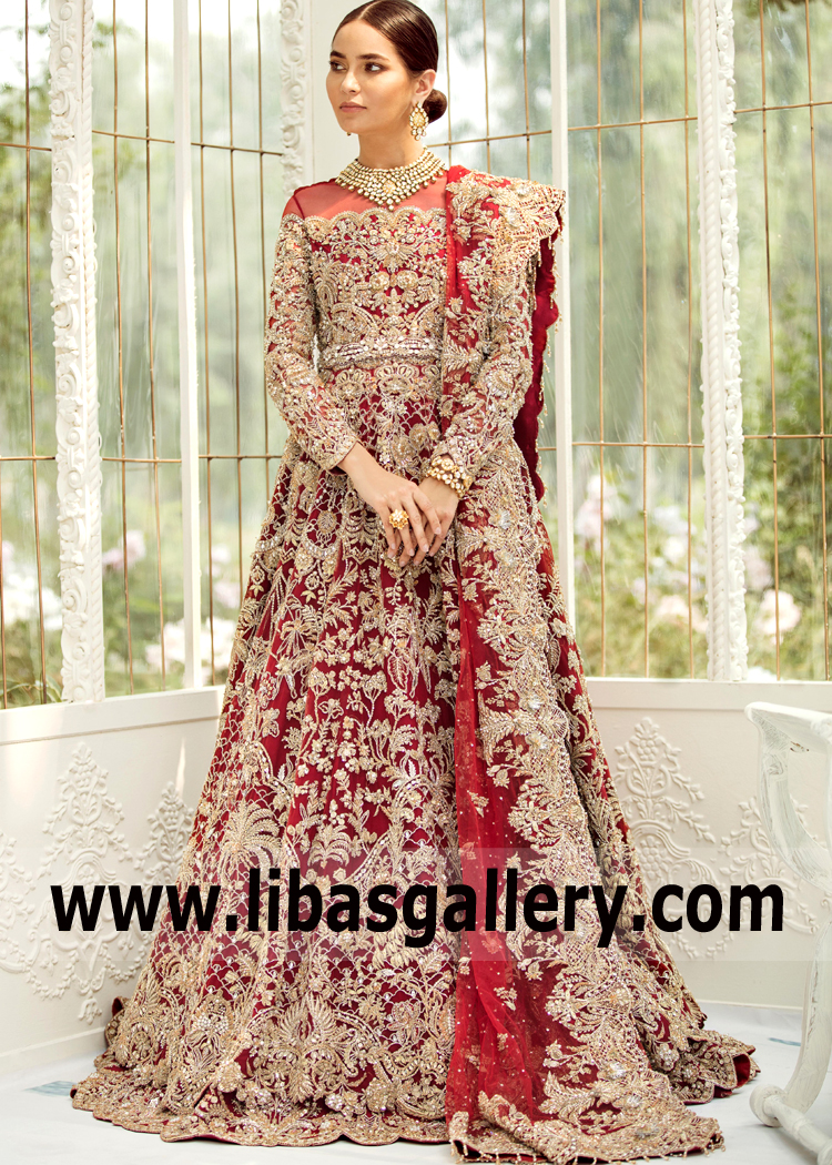 Deep Red Bromeliad Fully Embellished Gown
