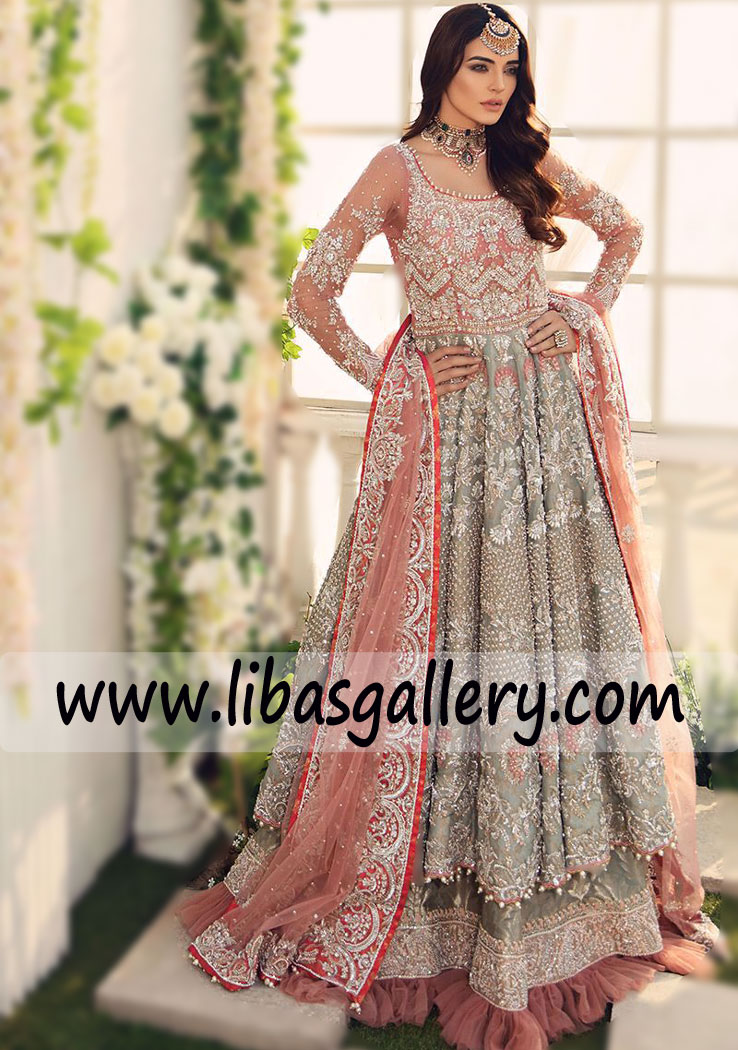 Glamorous Rose Top Aquamarine Gown Bridal dress Nashmina