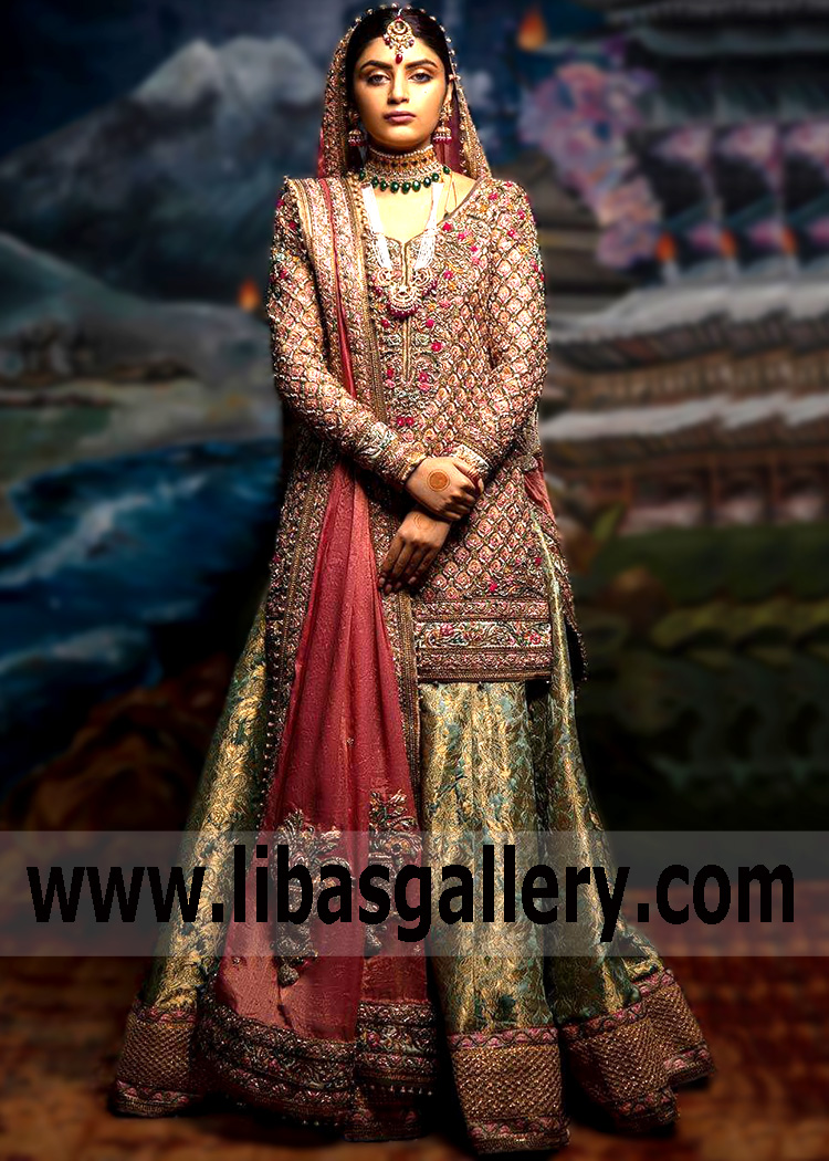 Best Bridal Sharara Flushing New York USA Fahad Hussayn Banarsi Bridal Dresses Pakistani Bridal Sharara