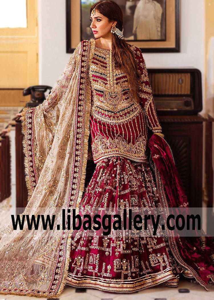 Burgundy skimia Bridal Gharara