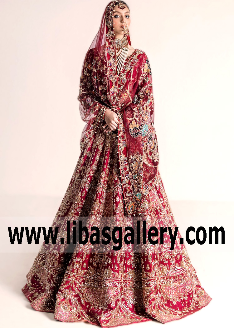 Bright Maroon Amaryllis Lehenga