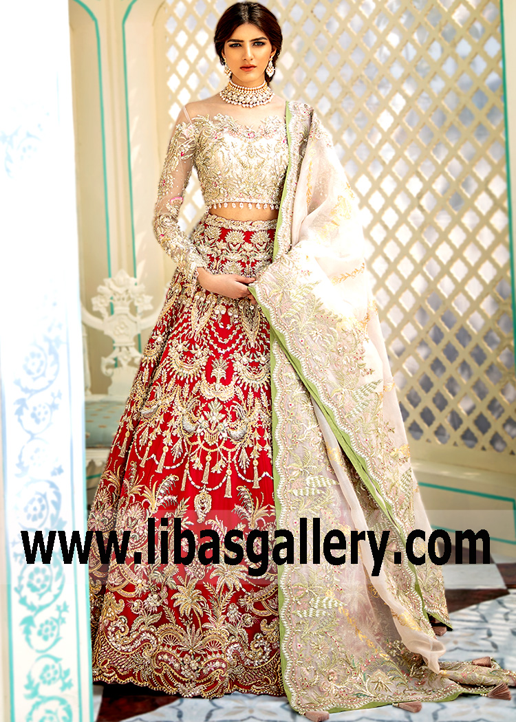 Off-White Maroon Gladiolus Lehenga