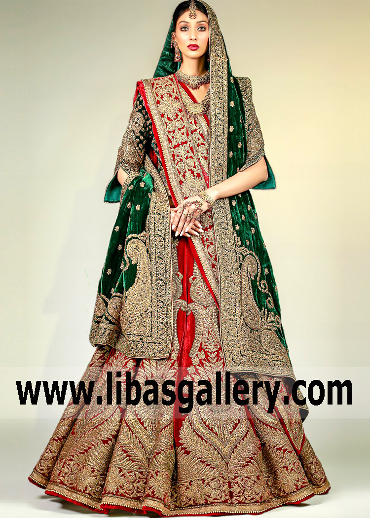 Firebrick Green Lantana Lehenga