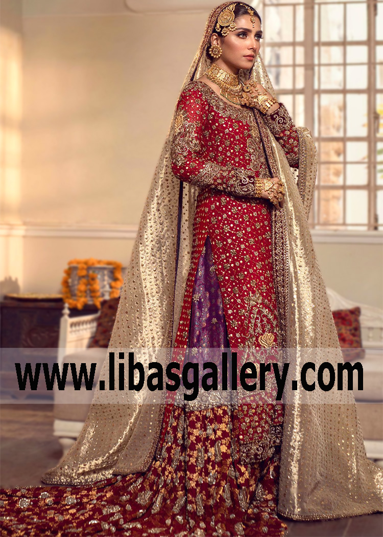 Indian Pakistani Bridal Dresses Bridal Ghararas Dubai UAE Designer Gharara Dresses with Chapel train