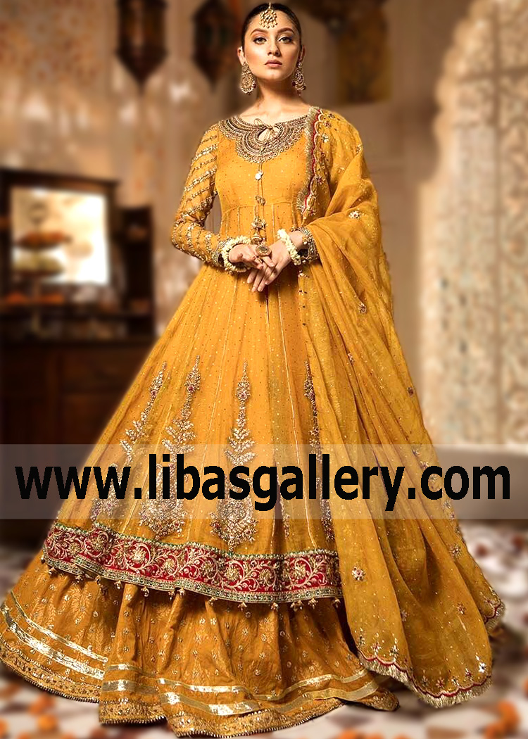 Pakistani Designer Maria B Heavy Formal Mayoon Mehndi Dress for lavish celebration Hampton Virginia VA US