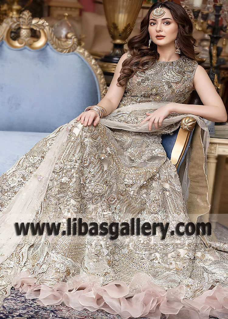 Grey Honeydew Crinum Bridal Lehenga