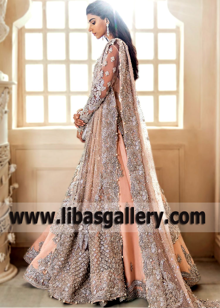 Peach Daisy Bridal Lehenga for Walima