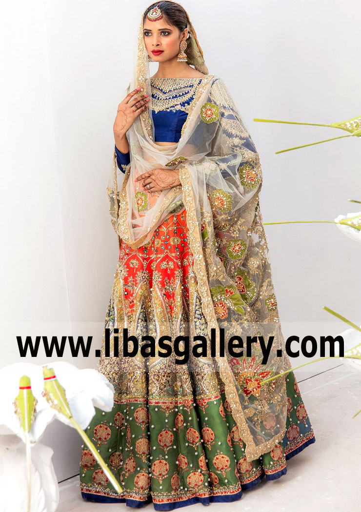 Royal Blue Red Darina Wedding Lehenga Dress