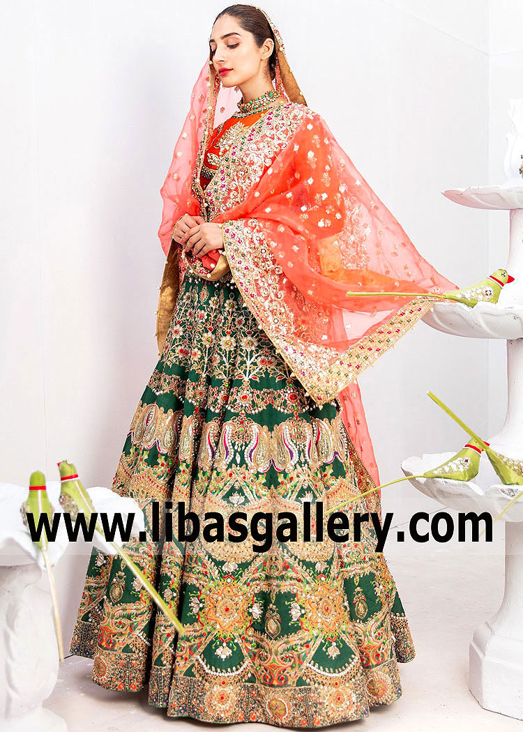 Orange Green Delilah Wedding Lehenga