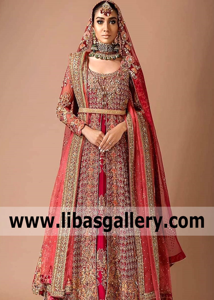 Red Coral Fidelia Anarkali with Raw Silk Trouser