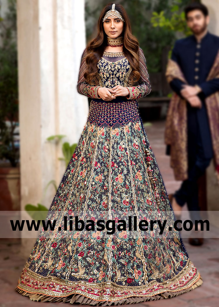 Midnight Blue Celine Bridal Lehenga