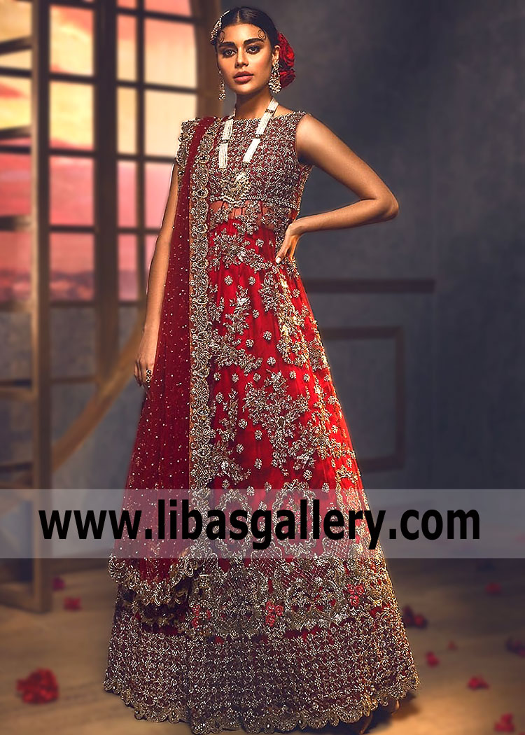 Dark Red Solomia Bridal Lehenga