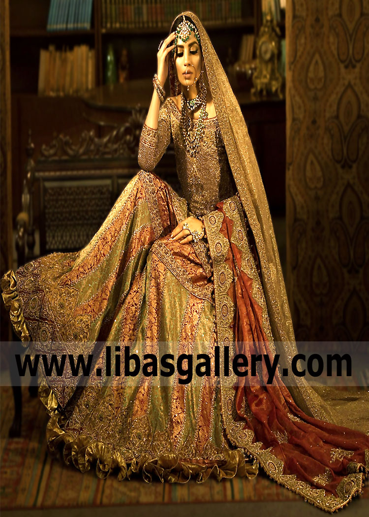 Old Gold Carmine Lina Bridal Gharara