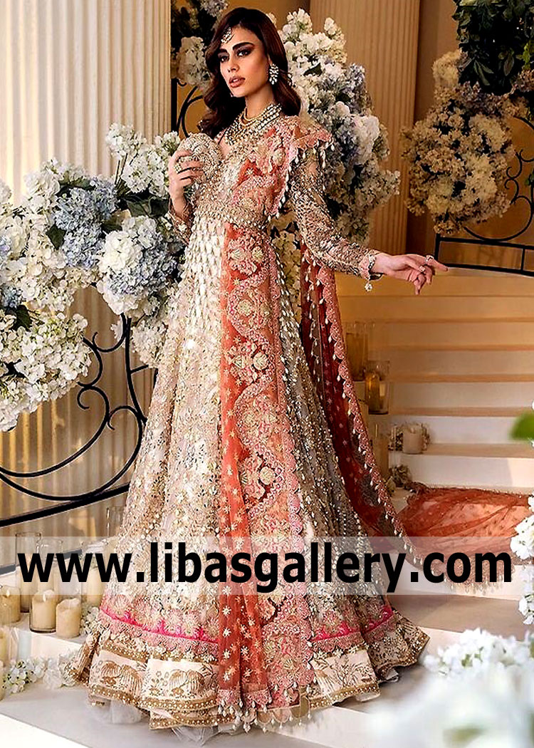Ivory Peach Daisy Walima Dress