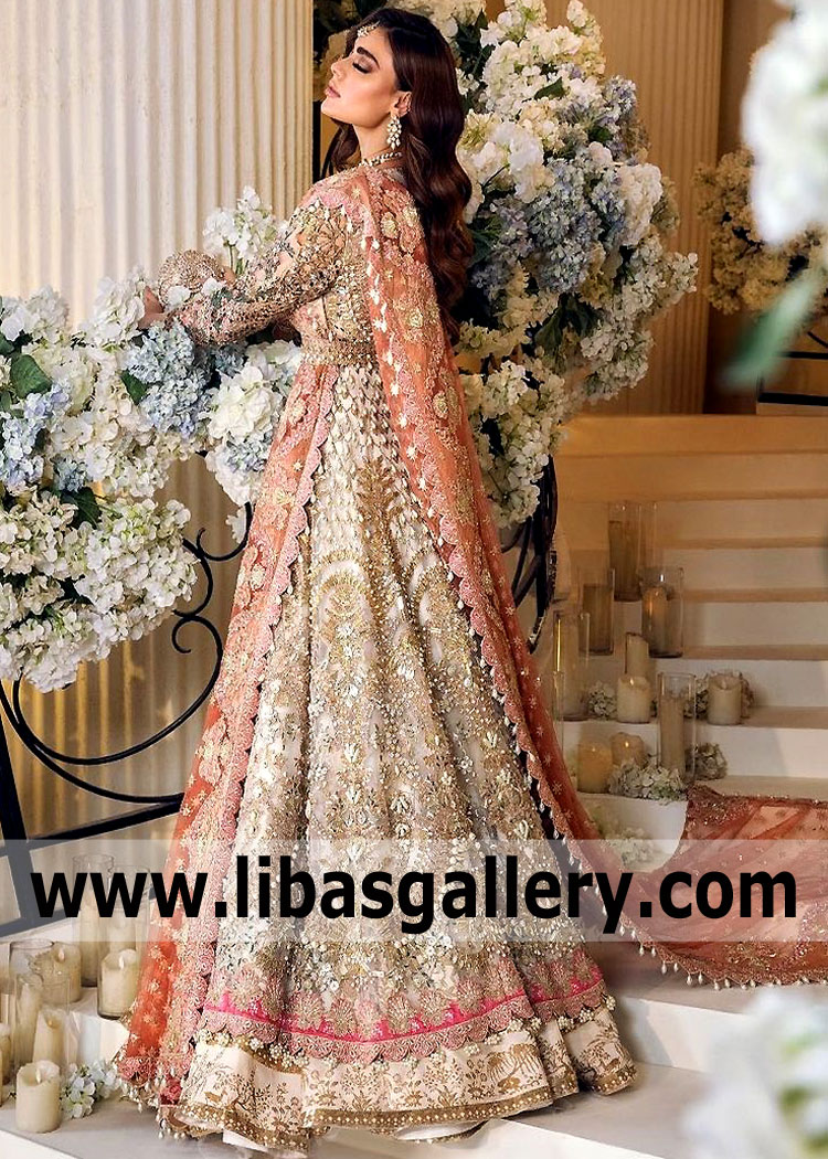 Ivory Peach Daisy Walima Dress
