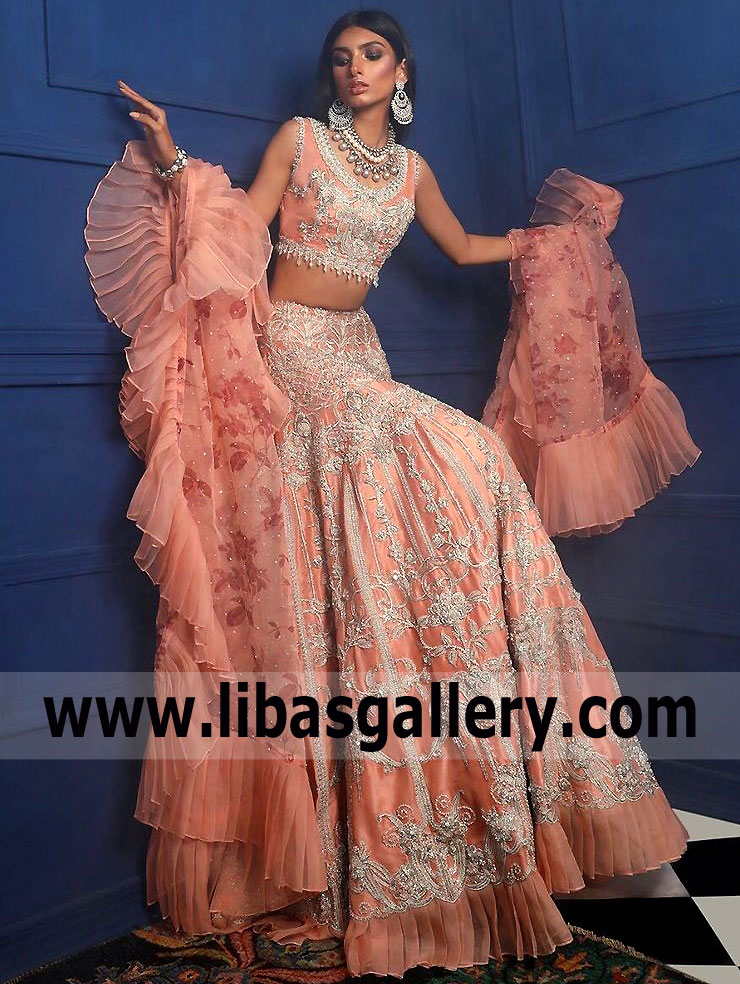 Salmon Peach Saintpaulia Wedding Lehenga