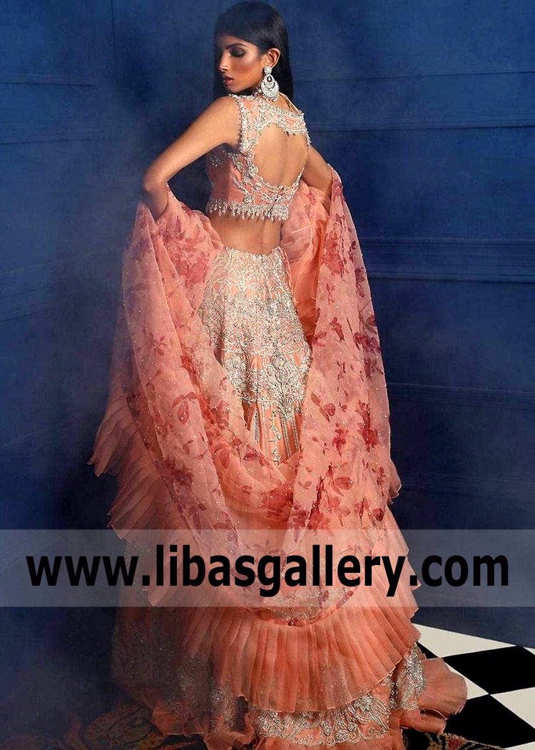 Salmon Peach Saintpaulia Wedding Lehenga