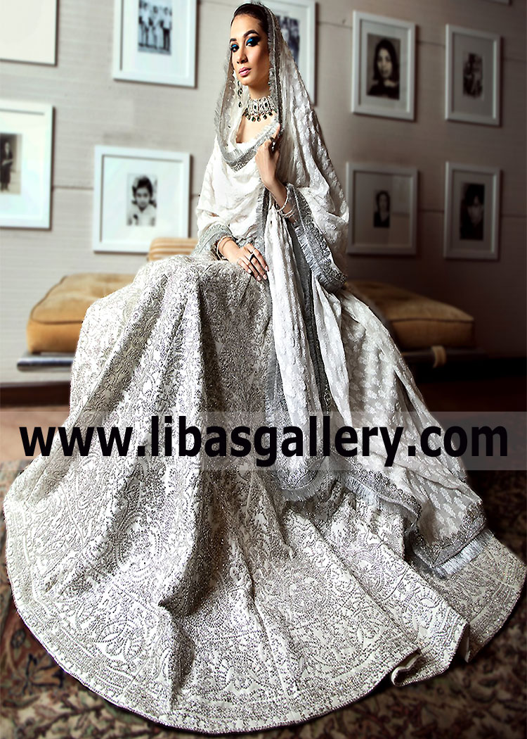 Off White Myrtus Designer Lehenga