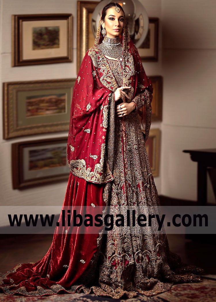 Pakistani Bridal Outfit Long Bridal Gown HSY Buy Bridal Outfits Online UK USA Canada Australia