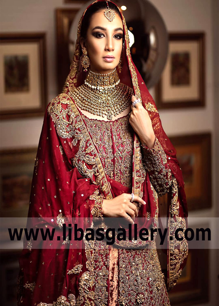 Burgundy Protea Pakistani Bridal Outfit