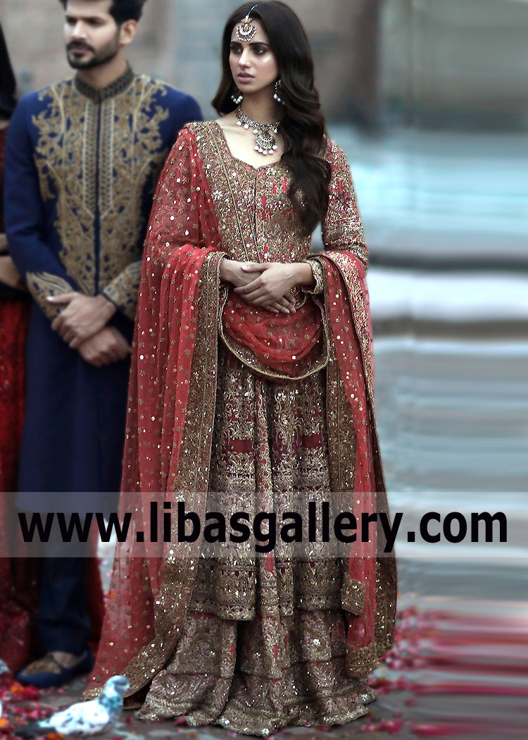 Firebrick Jacaranda Gown Barat Rukhsati Dress