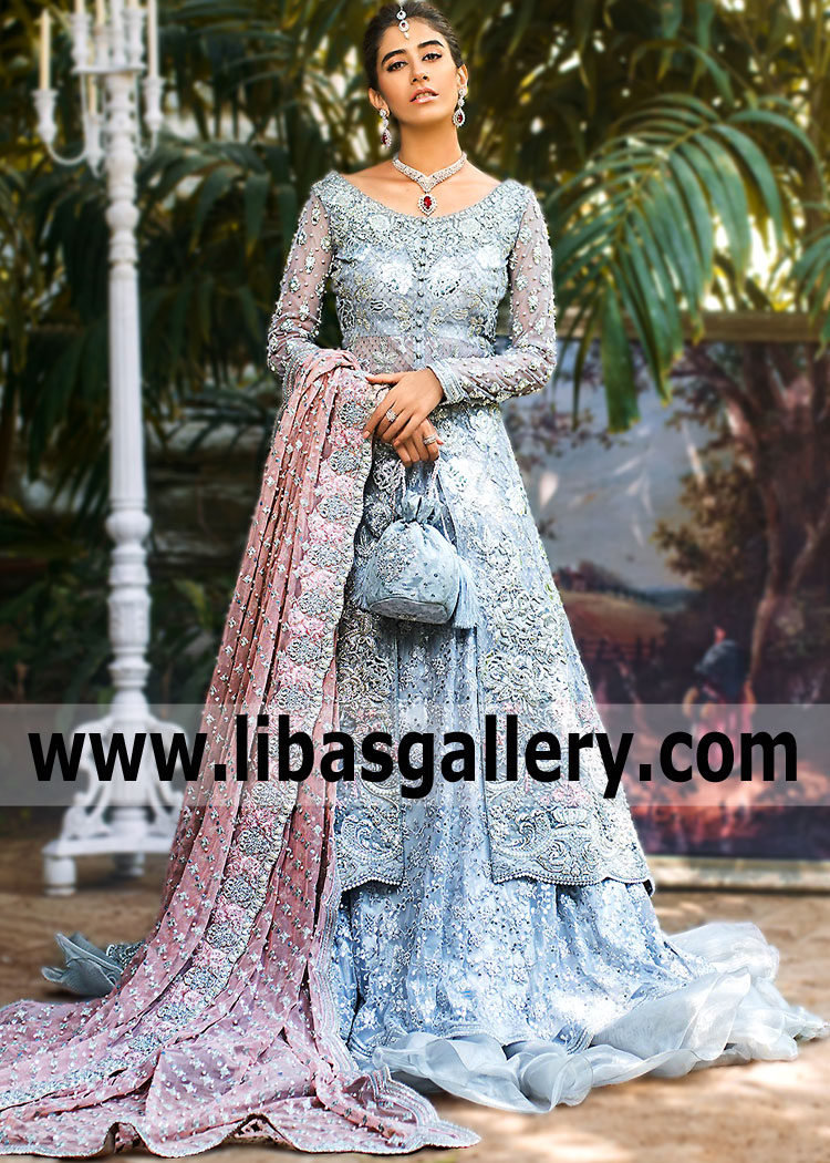 Pale Blue Pink Crocus Bridal Wear