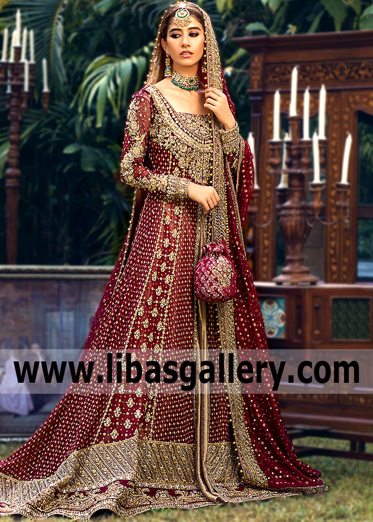 Rosewood Fallow Freesia Bridal Pishwas Lehenga