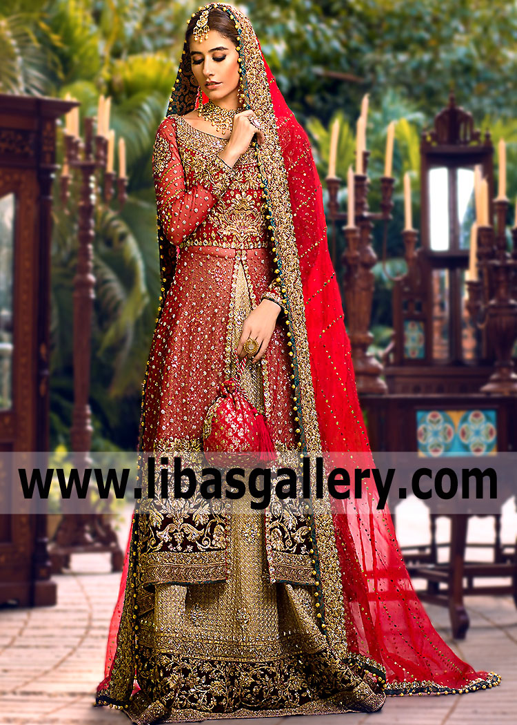 Zainab Chottani Wedding Lehenga Jackson Heights New York Dark Red Wedding Lehenga Pakistan