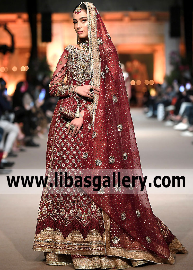 Dark Burgundy Dahlia Wedding Gown Lehenga