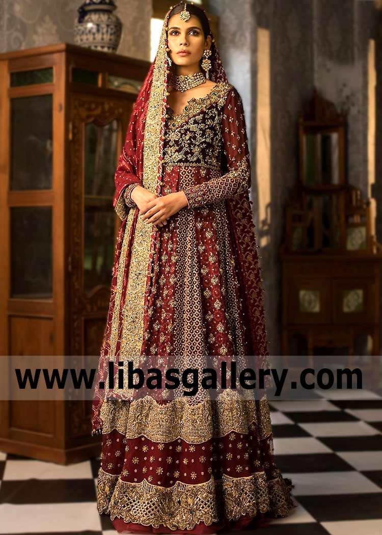 Maroon Kalmia Wedding Pishwas Dress