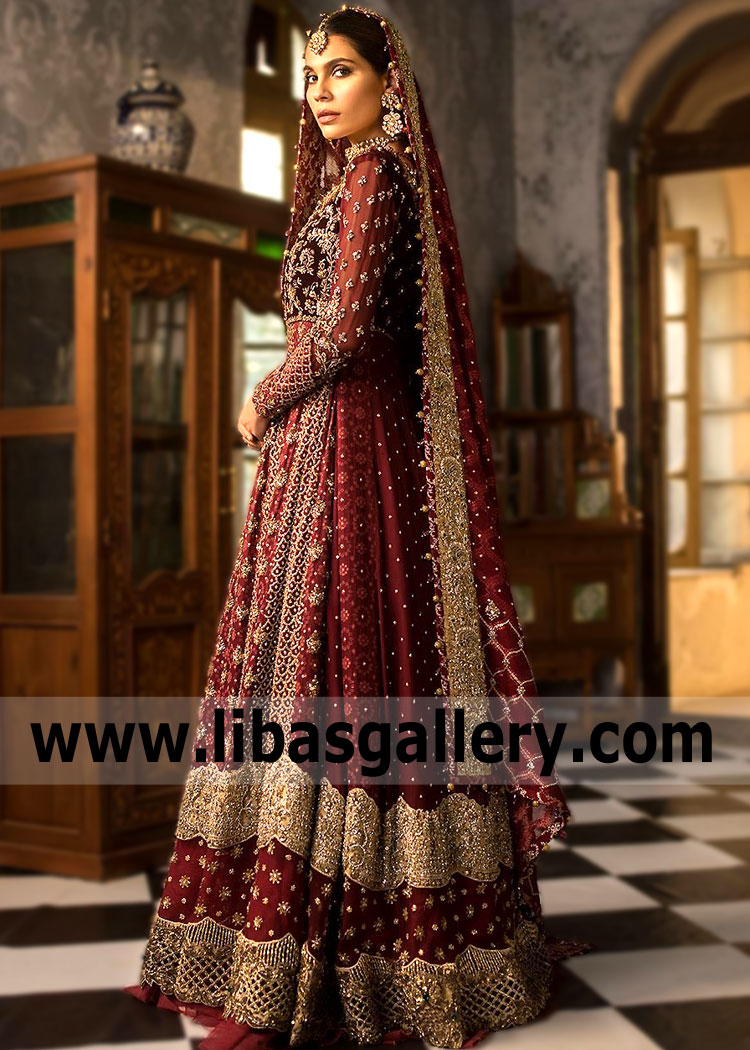 Maroon Kalmia Wedding Pishwas Dress
