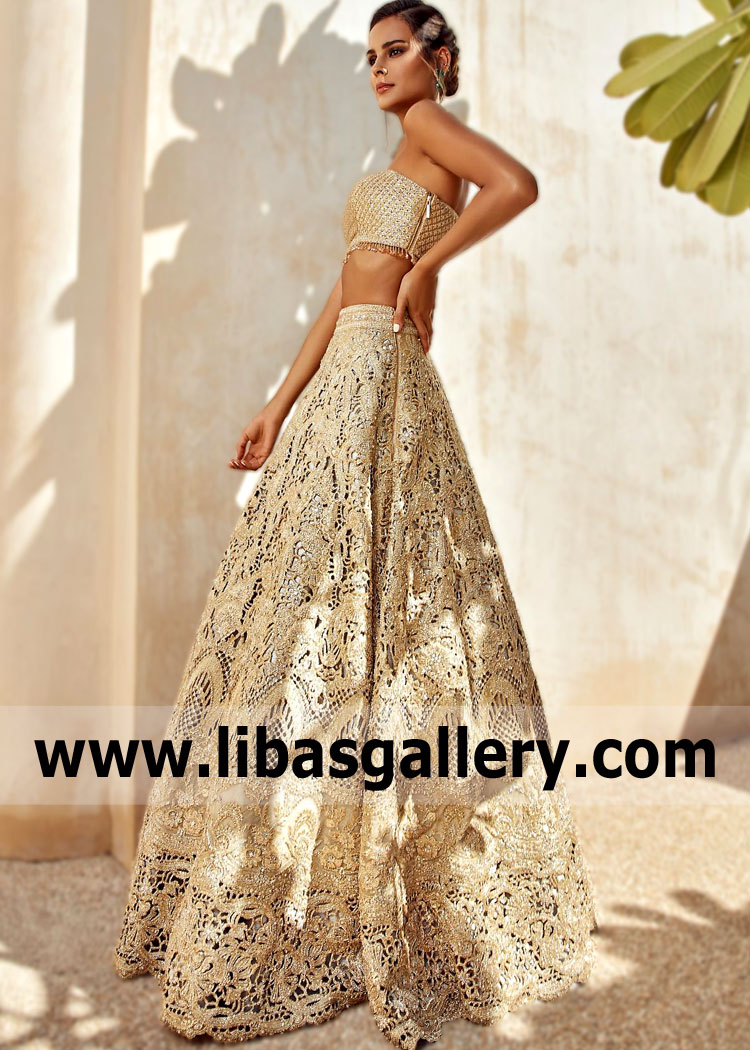 Light Gold Gladiolus Walima Bridal Lehenga