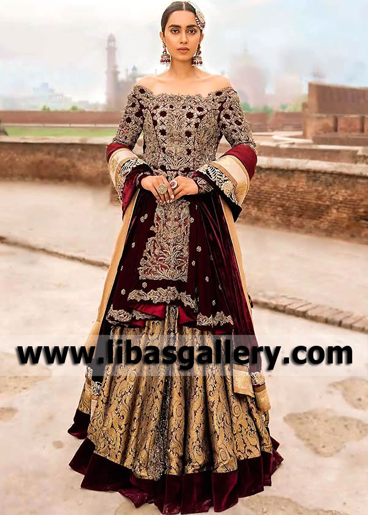 Persian Plum Clover Wedding Peplum Lehenga