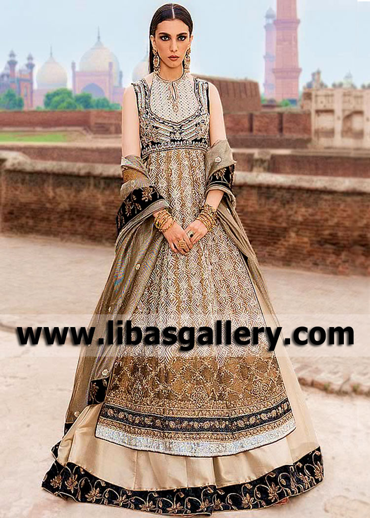 Black Camel Dahlia Bridal Gown with Lehenga