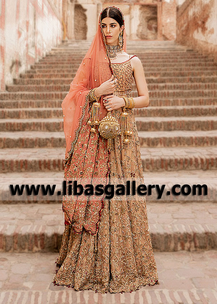 Fawn Red Lilium Unique Bridal Lehenga