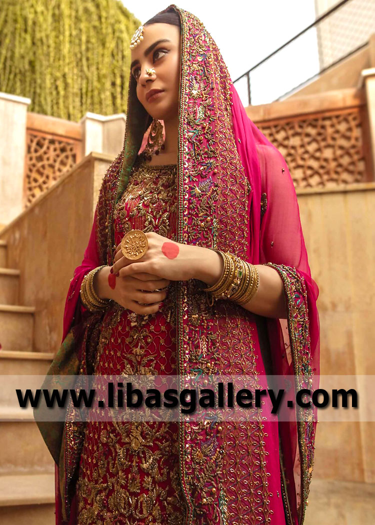 Deep Carmine Kalmia Wedding Lehenga
