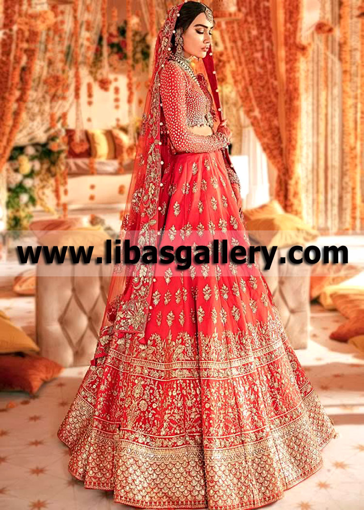 Firebrick Lantana Bridal Lehenga Choli