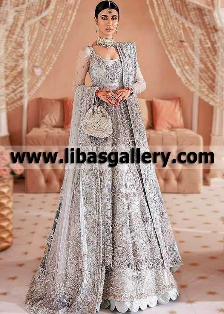 Silver Fleur Wedding Anarkali for Reception