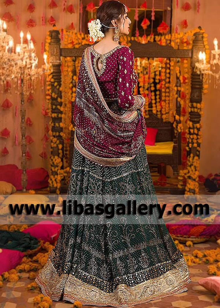 Purple Green Livenza Bridal Mehendi Lehenga