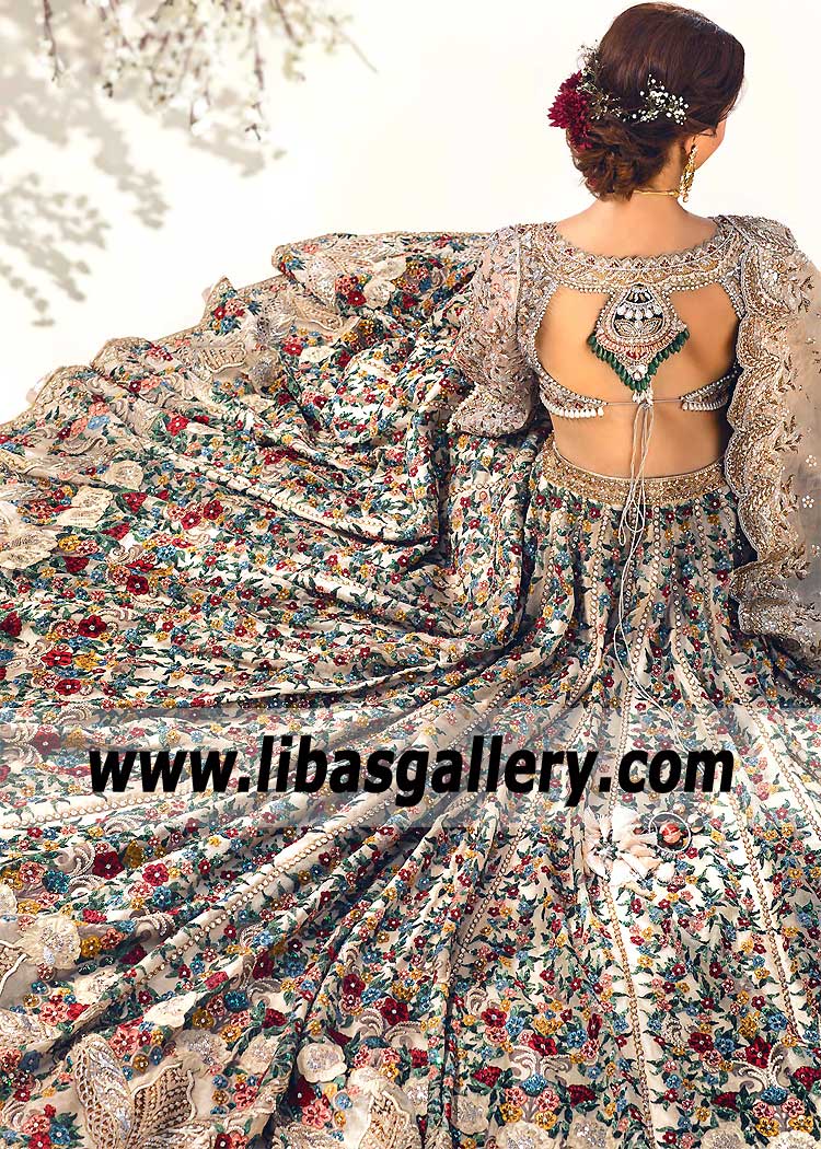 Antique White Bloom Reception Lehenga Choli