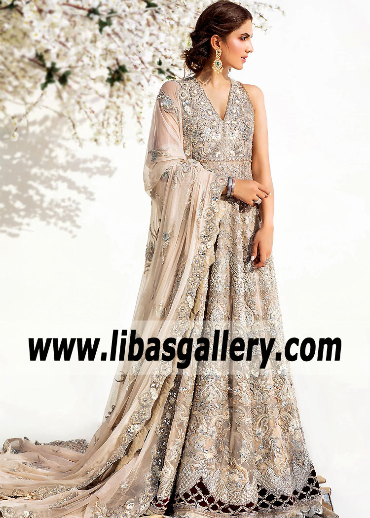 Almond Goldenrod Lilium Wedding Gown Lehenga