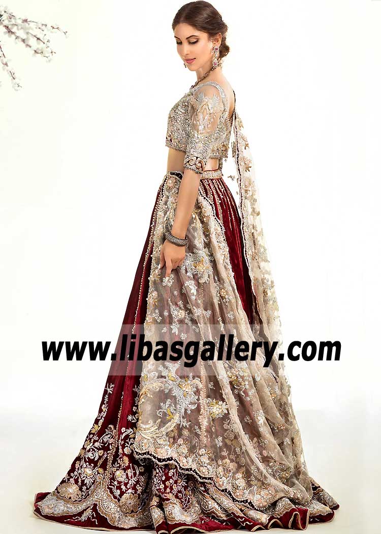 Taupe Carmine Lily Wedding Lehenga Choli Dress