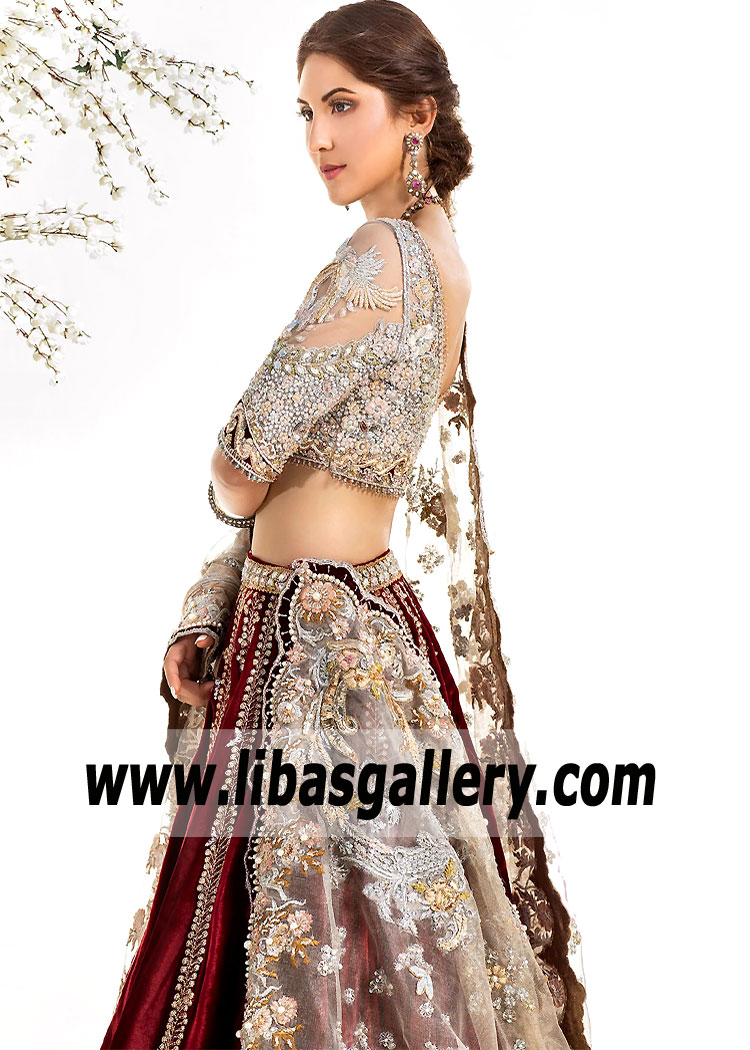 Taupe Carmine Lily Wedding Lehenga Choli Dress